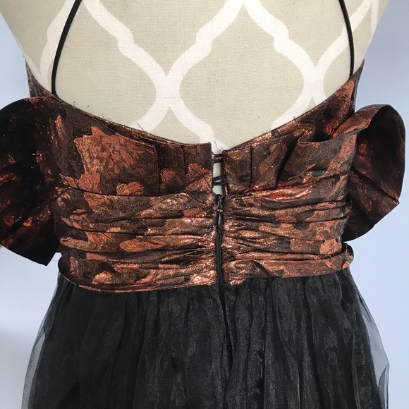 Vintage Silk Stephan Caras Black & Metallic Designer Gown Size 14 - Picture 6 of 10